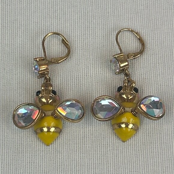 Betsey Johnson Jewelry - Betsey Johnson Bumble Bee Dangle Earrings Yellow Enamel Crystal Accents
